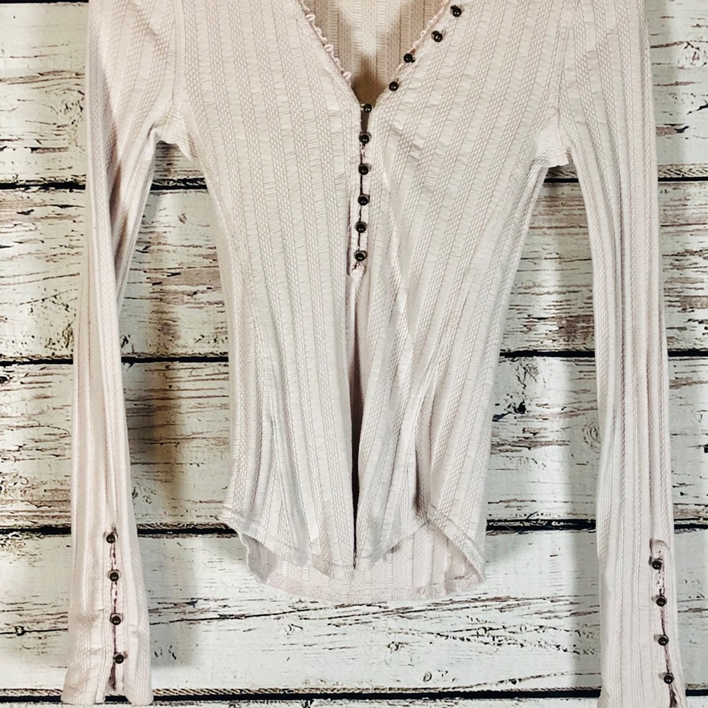 Free People Fitted Ribbed Ballet Pink Henley - Picture 2 of 16